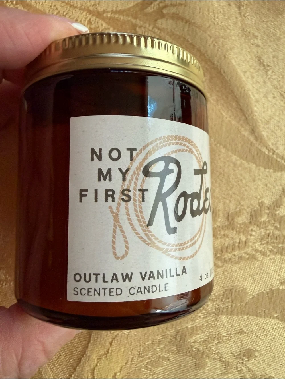 Outlaw Vanilla Candle - Amber Glass with Gold Lid and Western Pin Set